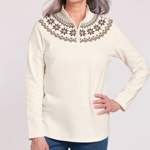 Blair Fair Isle Pullover 1/4 Zip Sweatshirt Neutral Cream Tan Brown Sz Small NEW